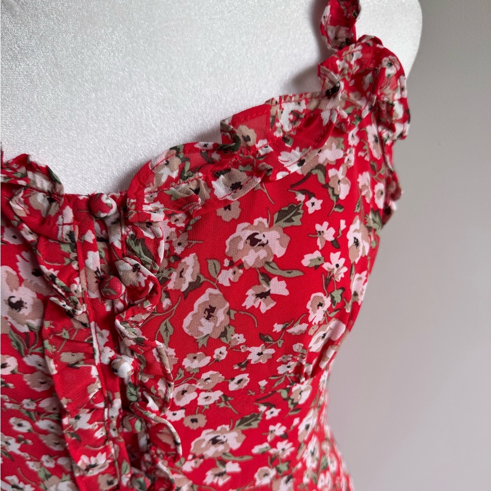 Nordstrom Floret Studios‎ Floral Button Front Red Women's Dress MIDI Size Small - Picture 9 of 10